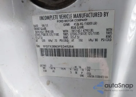 2015 Ford F-350 Xl z USA, uszkodzony, nr VIN 1FD7X3B63FED45284